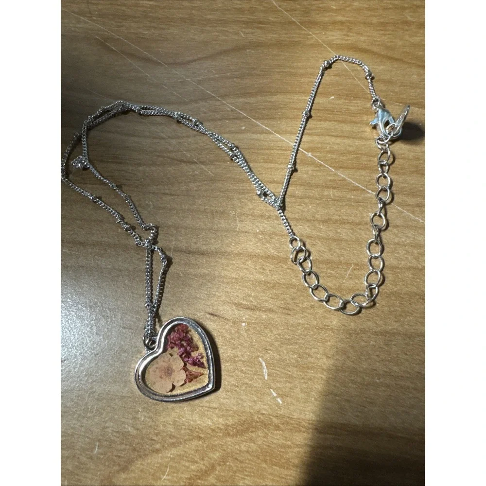 Silver Tone Heart Charm Pendant Necklace, No Stone